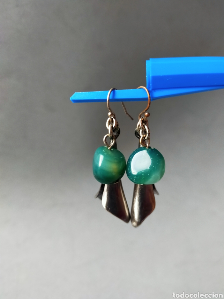 Joyeria: PENDIENTES DE METAL Y PIEDRA VERDE. - Foto 5