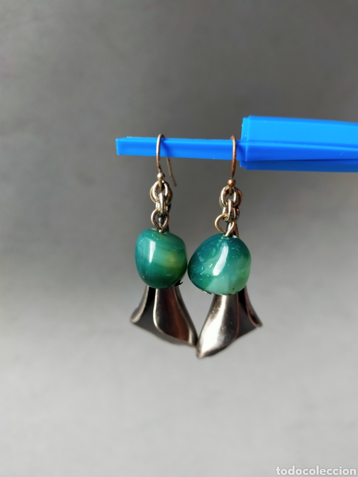 Joyeria: PENDIENTES DE METAL Y PIEDRA VERDE. - Foto 6