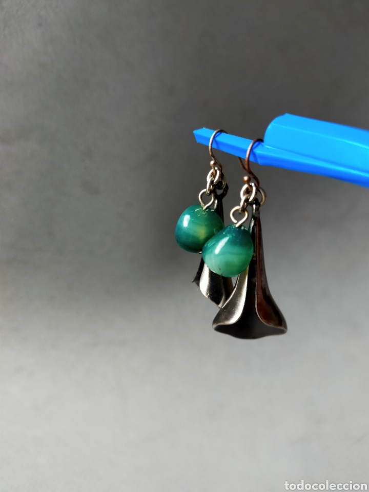 Joyeria: PENDIENTES DE METAL Y PIEDRA VERDE. - Foto 7