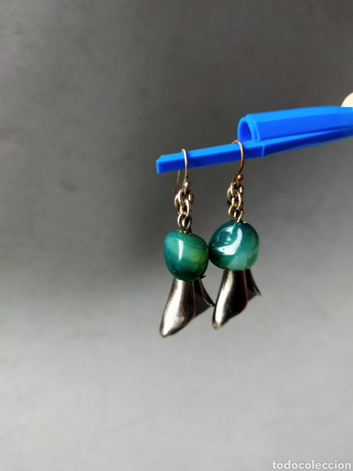 Joyeria: PENDIENTES DE METAL Y PIEDRA VERDE. - Foto 8