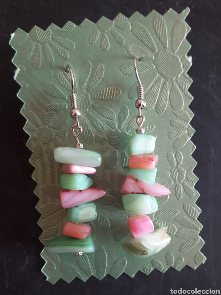 Gioielleria: Pendientes piedra Colecci&oacute;n T&oacute;tem de Janil montaje artesanal verde y rosa
