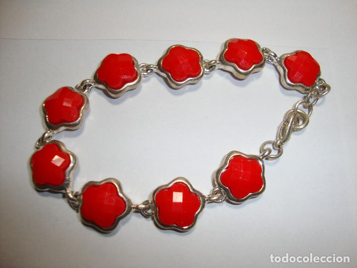 Schmuck: BONITA PULSERA PLATEADA CON PIEDRAS ROJAS PERFECTO ESTADO