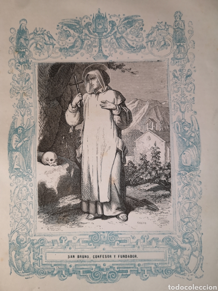 Joalharia: GRABADO RELIGIOSO - SAN BRUNO - A&Ntilde;O 1852 - A&Ntilde;O CRISTIANO - 17.50 X 26 CM - IMAGEN 12 X 17 CM