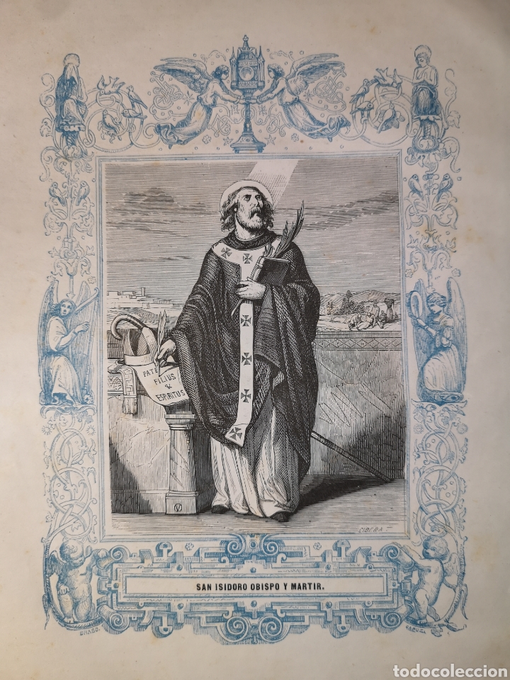 Joalharia: GRABADO RELIGIOSO - SAN ISIDORO - A&Ntilde;O 1852 - A&Ntilde;O CRISTIANO - 17.50 X 26 CM - IMAGEN 12 X 17 CM
