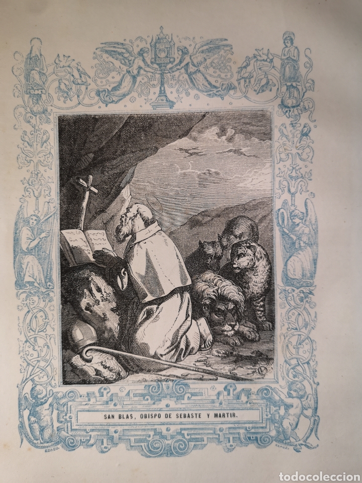 Joalharia: GRABADO RELIGIOSO - SAN BLAS - A&Ntilde;O 1852 - A&Ntilde;O CRISTIANO - 17.50 X 26 CM - IMAGEN 12 X 17 CM