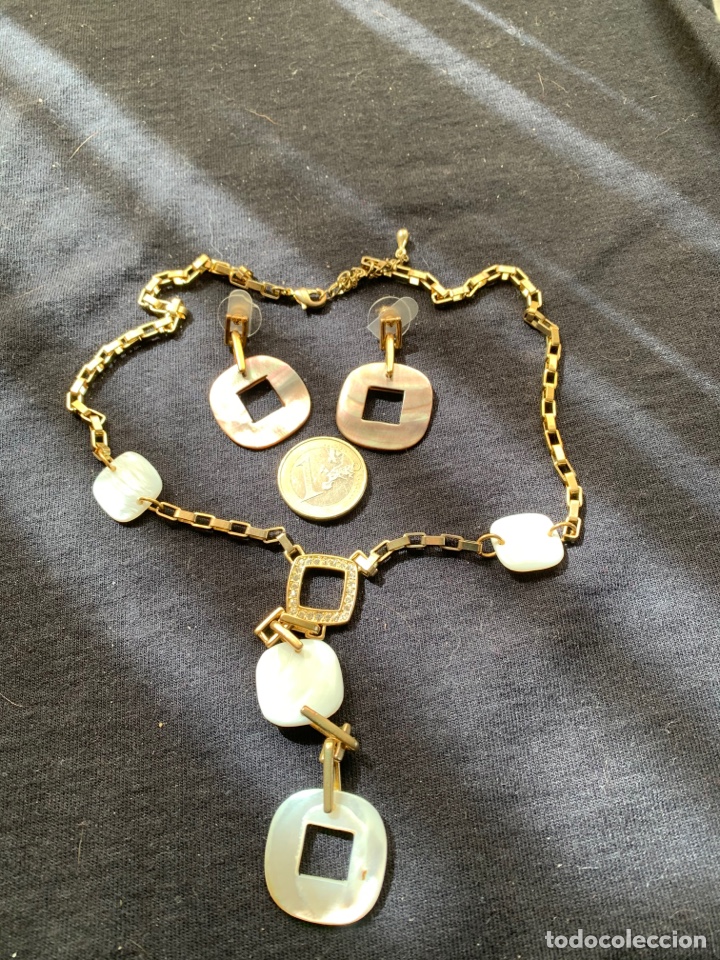 Joyeria: Collar y pendientes dorado nacarado y marr&oacute;n. Nuevo - Foto 1