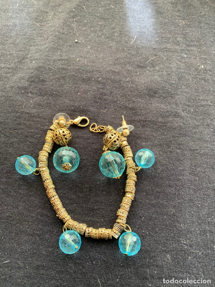 Joyeria: Pulsera y pendientes dorado y turquesa - Foto 1