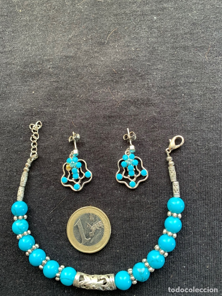 Joyeria: Pulsera y pendientes plateada y azul turquesa - Foto 2