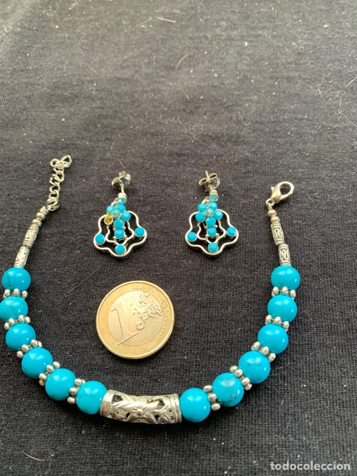 Joyeria: Pulsera y pendientes plateada y azul turquesa - Foto 1