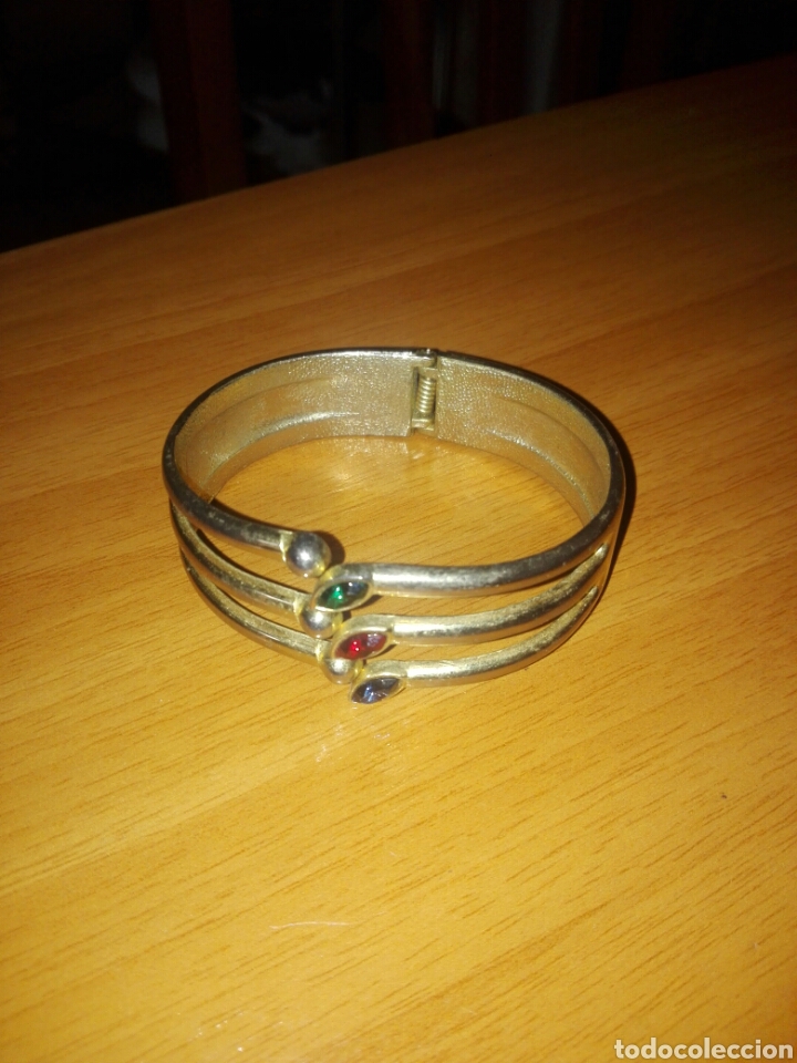 Schmuck: Pulsera chupada en oro a&ntilde;os 80 fantas&iacute;a bisuter&iacute;a con pedreria