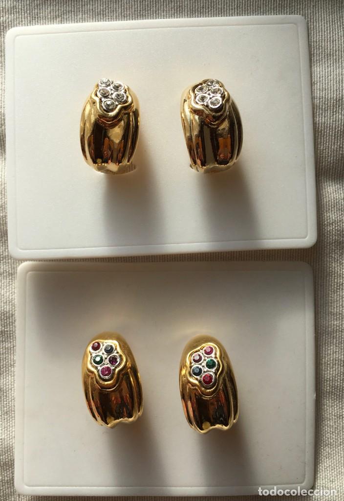 Joyeria: LOTE 2 PARES DE PENDIENTES DE CLIP CON PEDRER&Iacute;A A&Ntilde;OS 80. A ESTRENAR