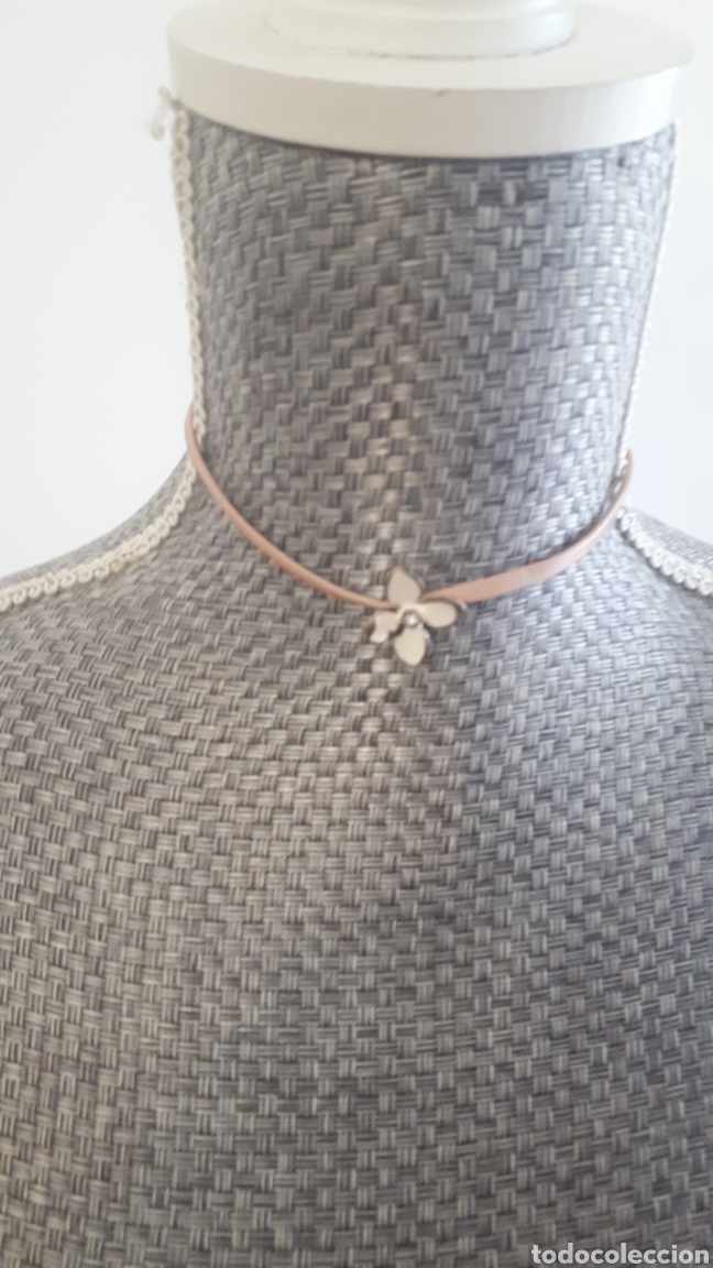 Gioielleria: Collar gargantilla chocker flor metal esmaltada cord&oacute;n plano rosa