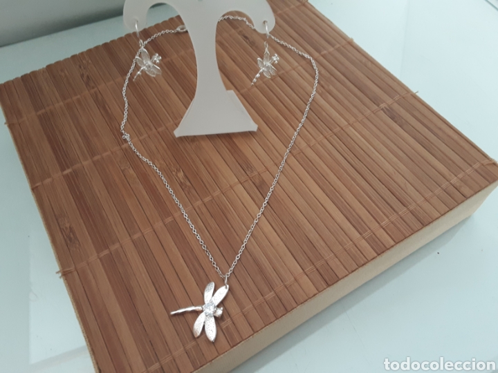 Joyeria: Conjunto colgante y pendientes ba&ntilde;o de plata
