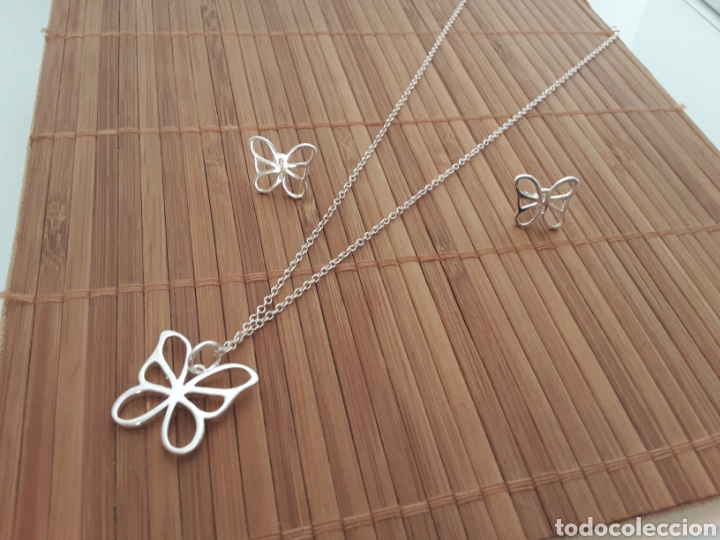 Joyeria: Conjunto colgante y pendientes ba&ntilde;o de plata