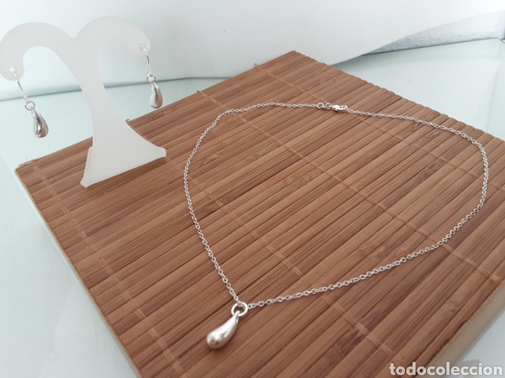 Joyeria: Conjunto colgante y pendientes ba&ntilde;o de plata