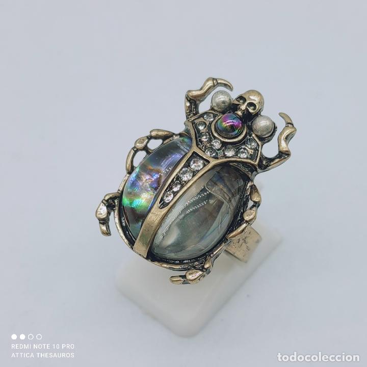 Joyeria: Precioso anillo con Escarabeo amuleto de vida y poder egipcio, acabado en bronce . - Foto 3