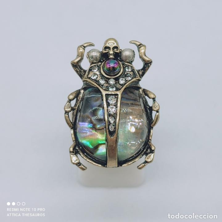Joyeria: Precioso anillo con Escarabeo amuleto de vida y poder egipcio, acabado en bronce . - Foto 4