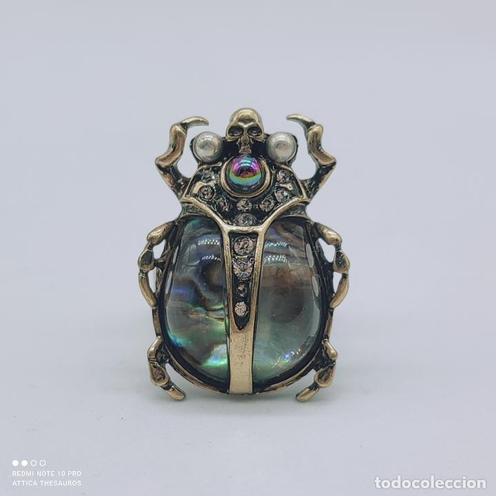 Joyeria: Precioso anillo con Escarabeo amuleto de vida y poder egipcio, acabado en bronce . - Foto 6
