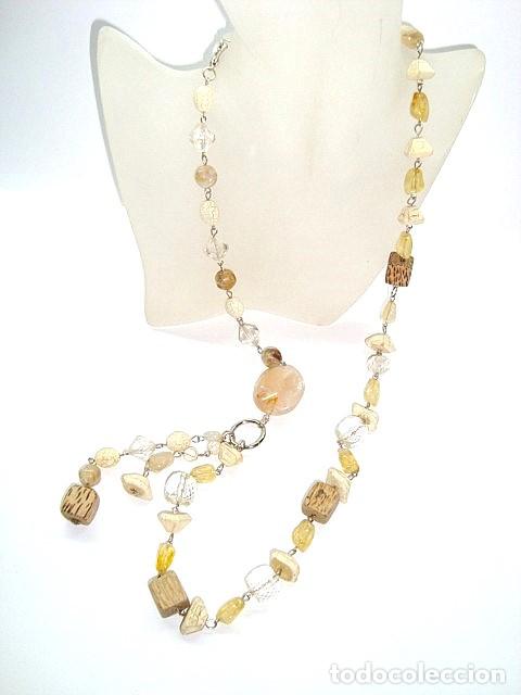 Joyeria: Collar largo color beige y madera, A&ntilde;o 2000, Nuevo - Foto 1