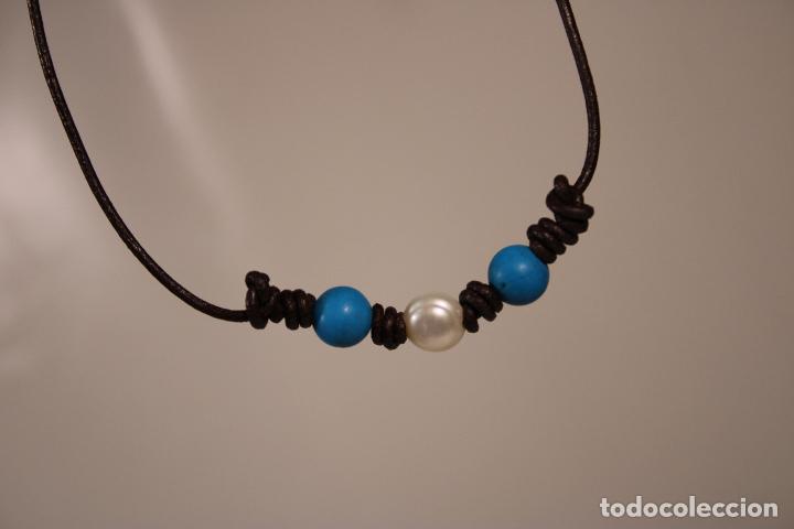 Joaillerie: collar cierre plata gargantilla cuerda con piedras naturares azules y perla