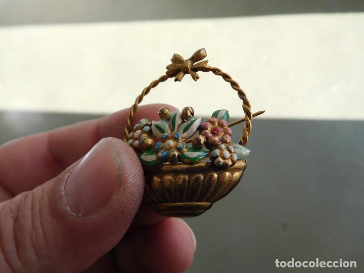 Joyeria: Broche antiguo cesto de flores - Foto 4