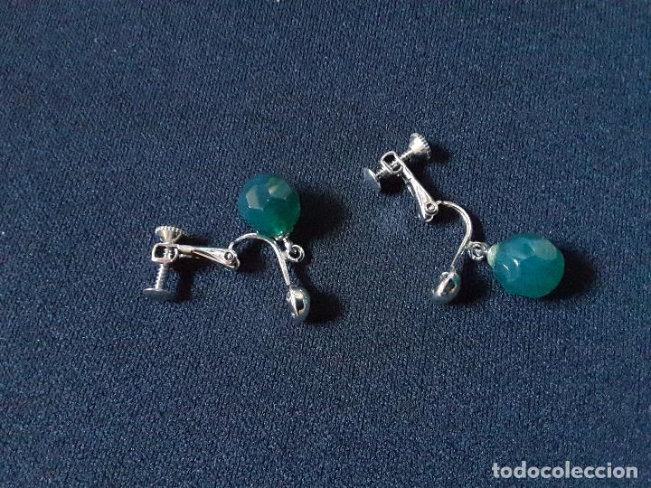 Joyeria: Pendientes, plateados, con &aacute;gatas verdes - Foto 1
