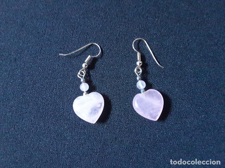 Joyeria: Pendientes coraz&oacute;n en cuarzo rosa - Foto 1