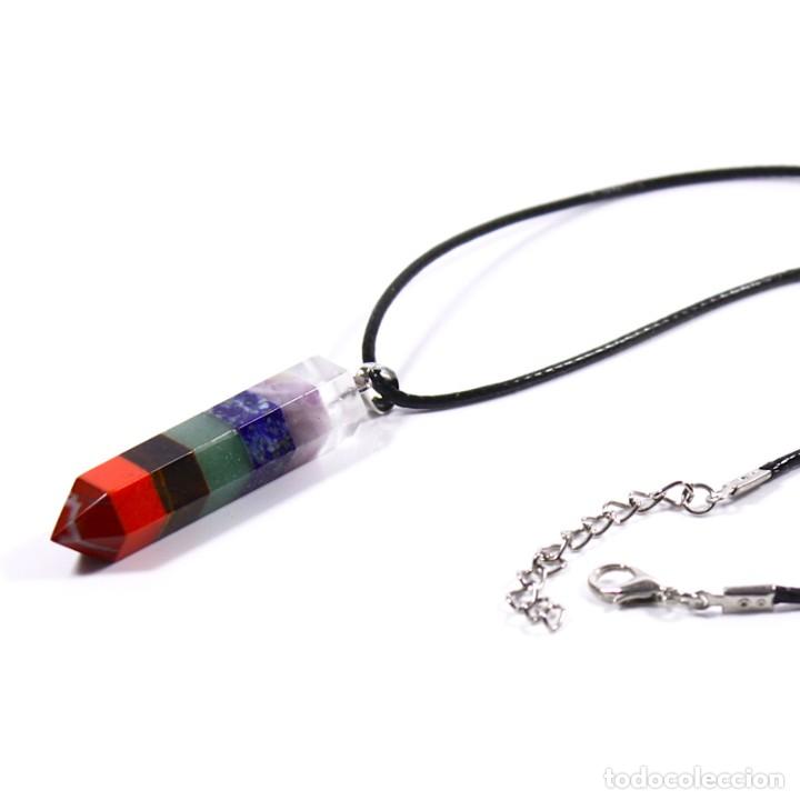 Joyeria: Colgante Punta Hexagonal 7 Chakras 48mm con Cord&oacute;n Negro - Foto 2