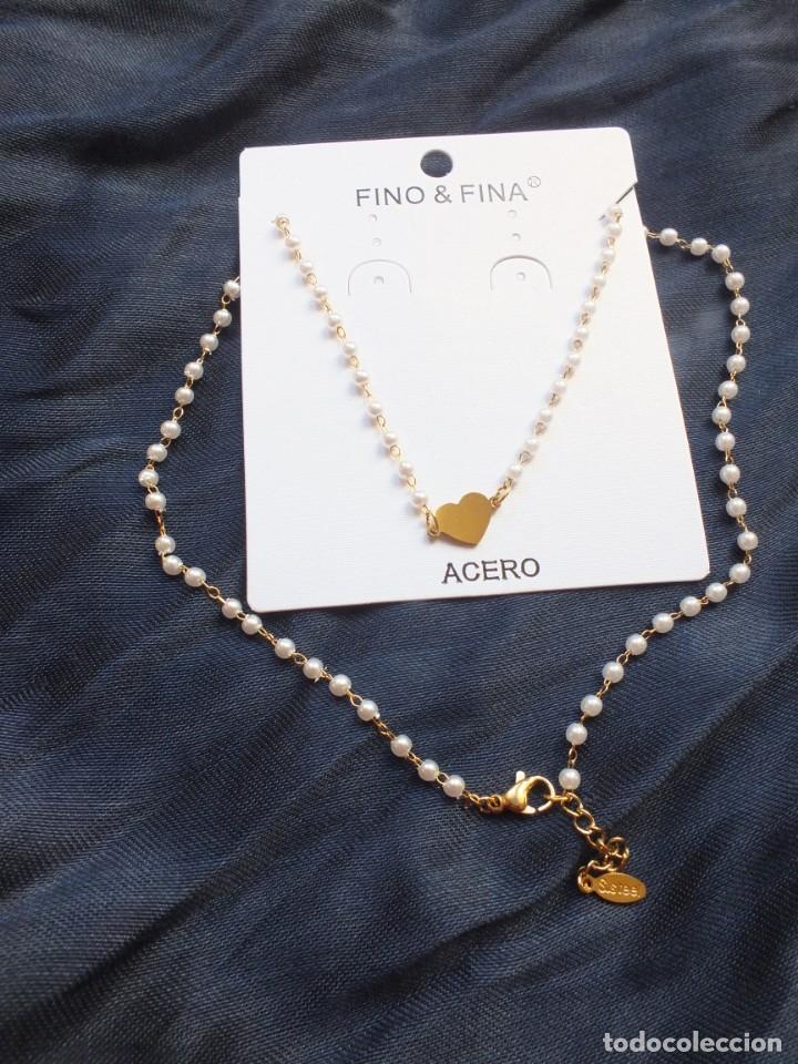 Schmuck: COLLAR GARGANTILLA DE CADENA CON PERLAS Y CORAZ&Oacute;N BONITO DISE&Ntilde;O