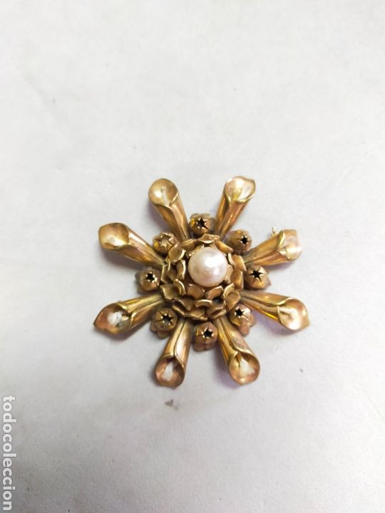 Joyeria: BROCHE DE FLOR EN METAL DORADO CON SIMIL PERLA - Foto 4
