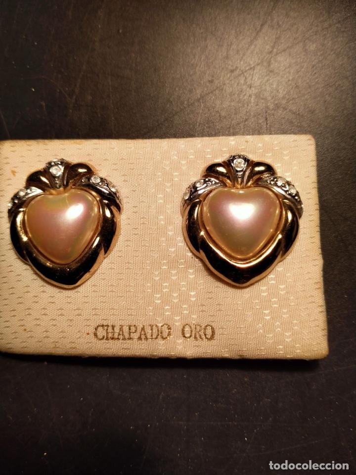 Joyeria: Pendientes chapados de perla en forma de corazon - Foto 1