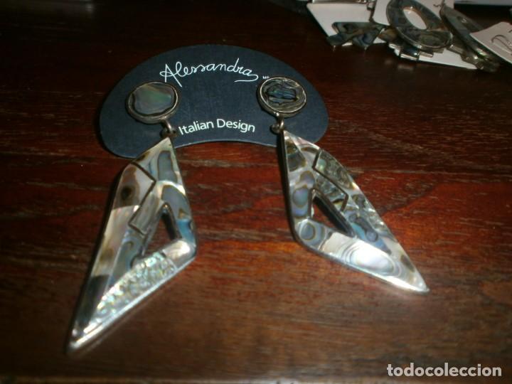 Gioielleria: Pendientes Vintage Alesandra Italian Design pinza largos 8 cm. alpaca y concha Abul&oacute;n