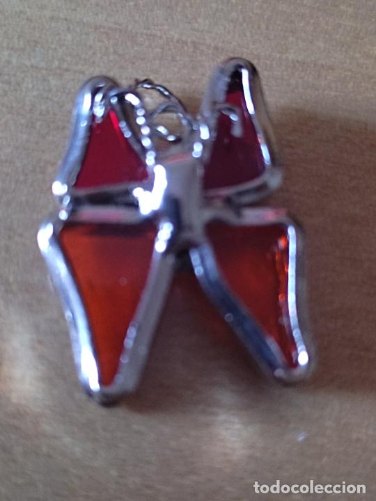 Joaillerie: MARIPOSA METAL CRISTAL NARANJA ROJO FANTASIA 2,5 CM APX ALTO COLGANTE RAREZA PRECIOSO DISE&Ntilde;O