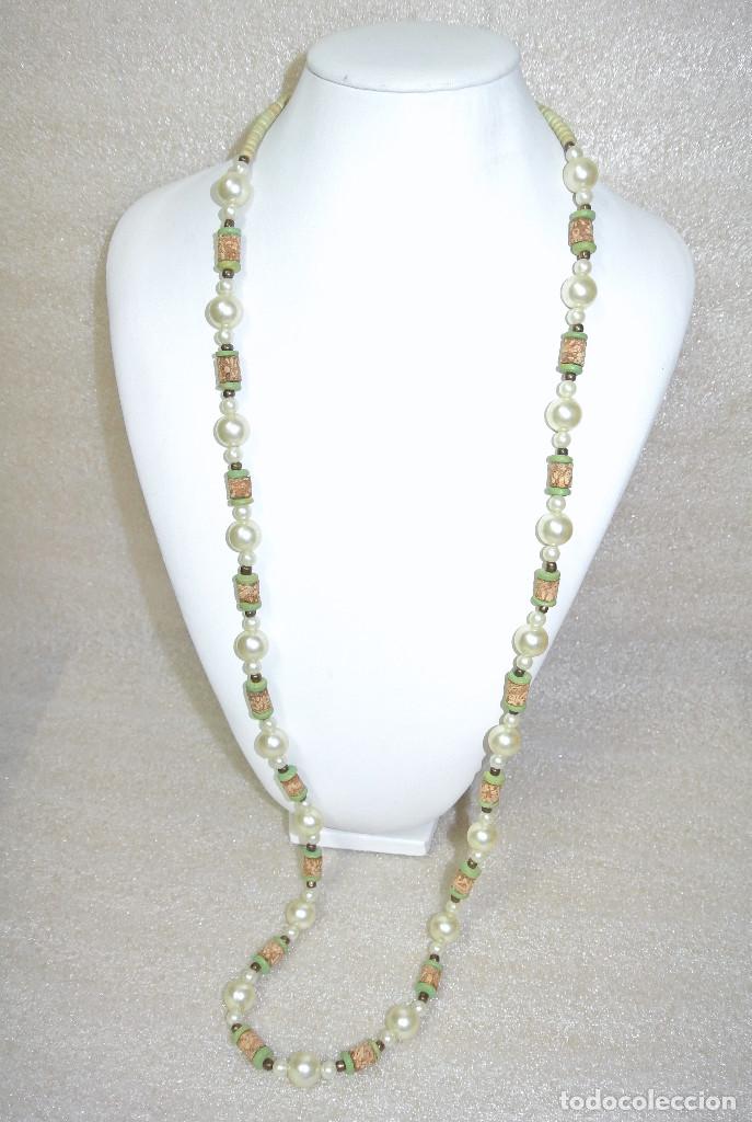 Joyeria: Collar largo color verde y perla, A&ntilde;o 2000, Nuevo - Foto 1