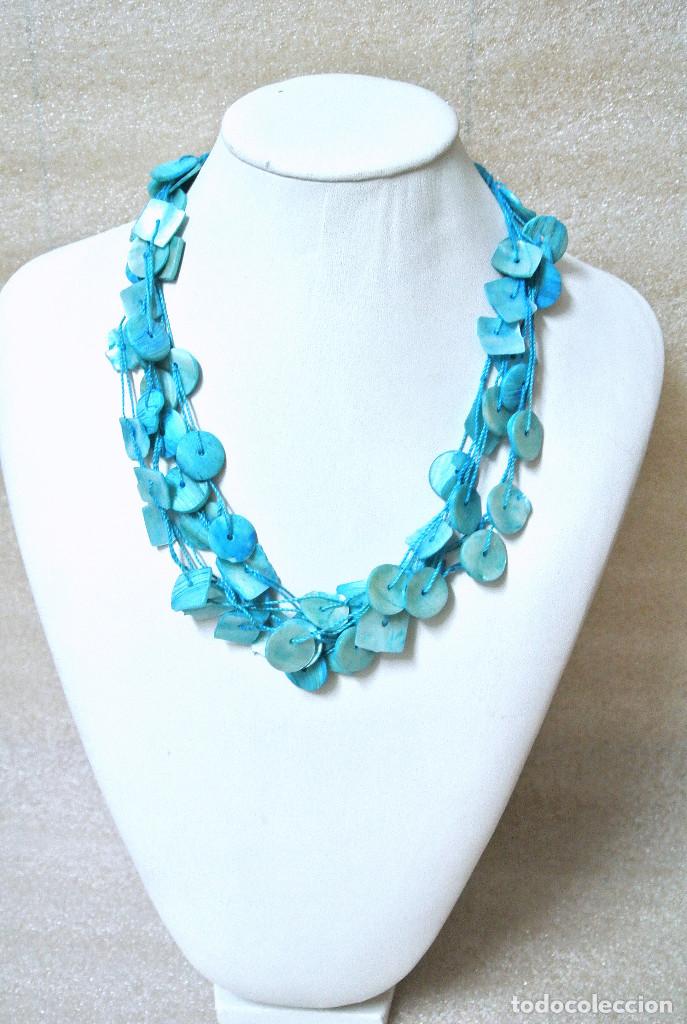 Joyeria: Collar bohemio corto color azul con n&aacute;car, A&ntilde;o 2000, Nuevo - Foto 1