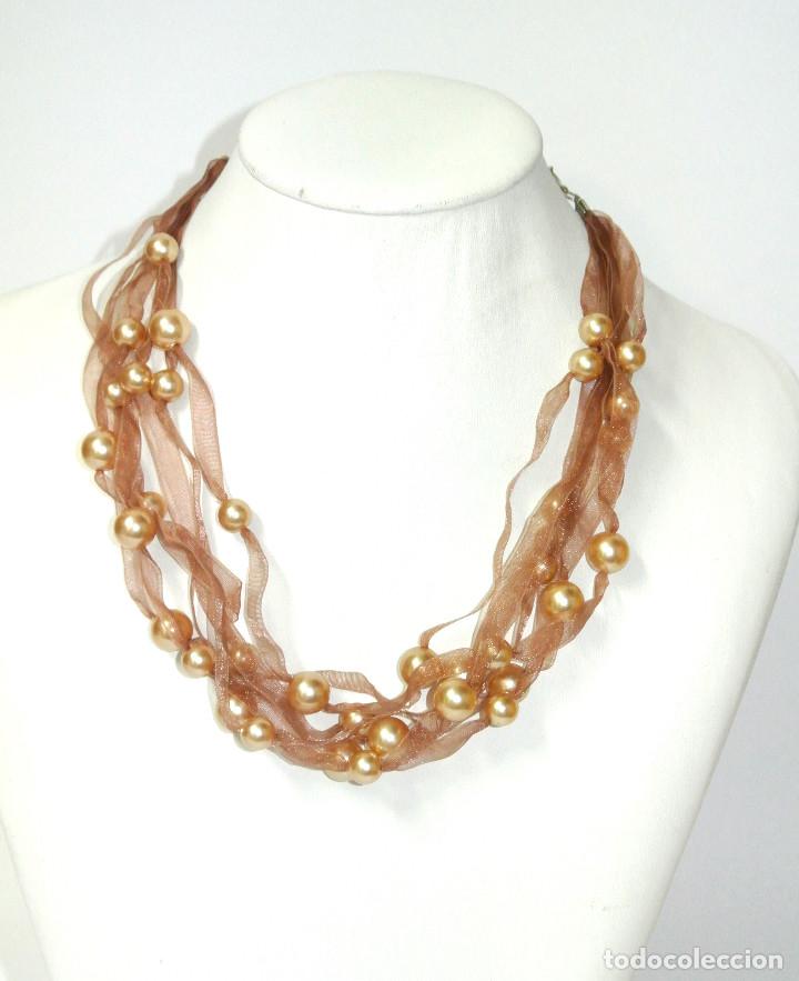 Joyeria: Collar corto color marr&oacute;n con perlas, A&ntilde;o 2000, Nuevo - Foto 1