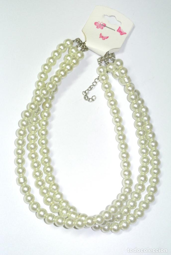 Joyeria: Gargantilla perlas 3 l&iacute;neas, A&ntilde;o 2000, Nueva - Foto 3