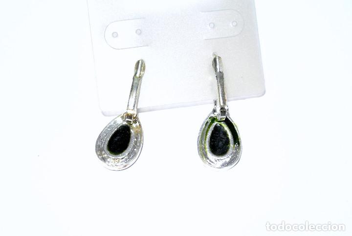 Joyeria: Pendientes color plata y verde, a&ntilde;o 2000, Nuevos - Foto 2