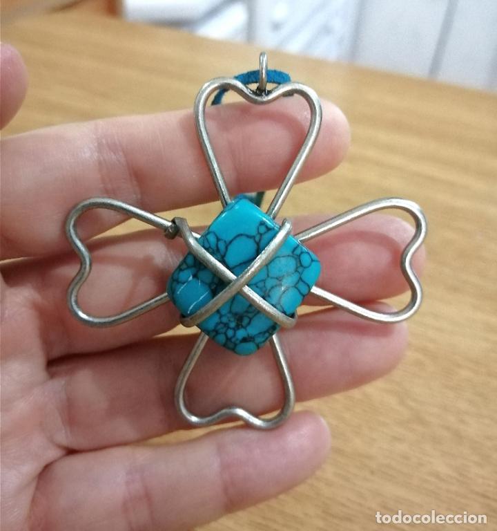 Joyeria: COLLAR, COLGANTE CON TURQUESA, FORMA TREBOL. - Foto 1
