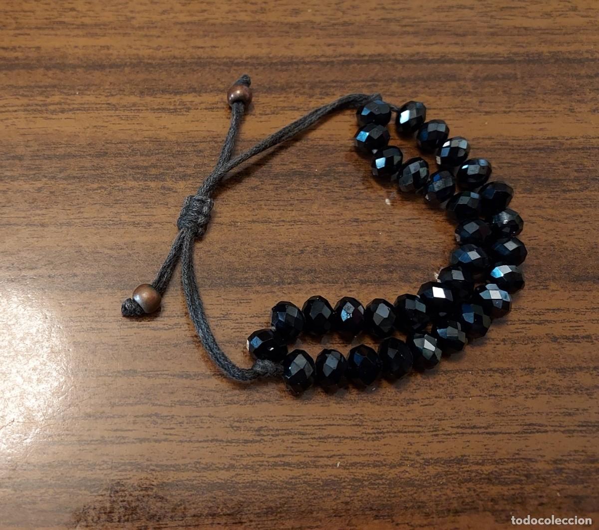 Joyeria: PULSERA DE CORD&Oacute;N Y CRISTALES FACETADOS NEGROS - BRILLO Y REFLEJO DE LUZ