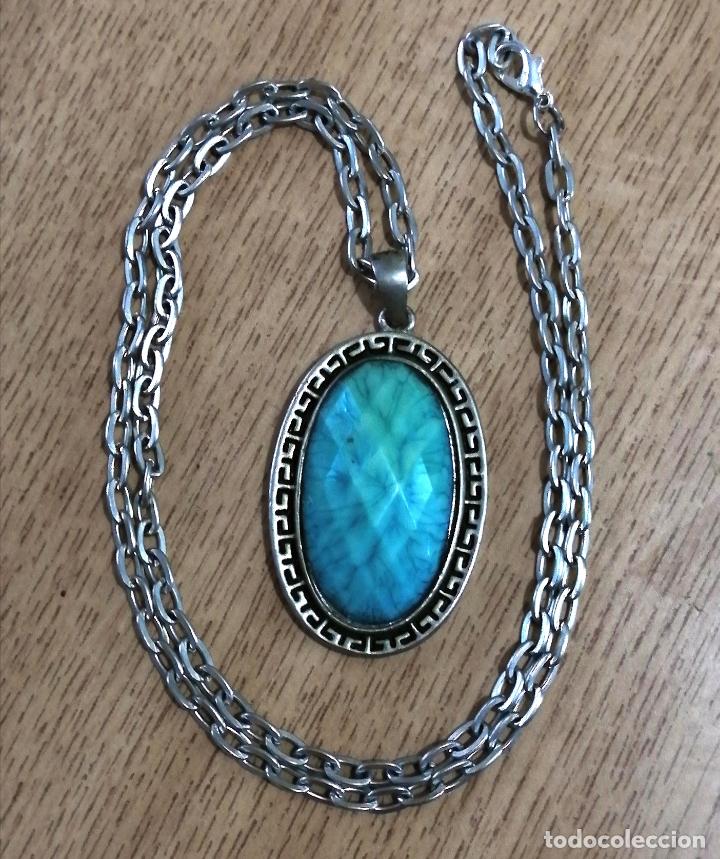 Joyeria: COLLAR, COLGANTE PLATEADO SIMIL TURQUESA CON CADENA. - Foto 4