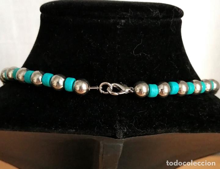 Joyeria: COLLAR METAL PLATEADO CON TURQUESA SIMIL. - Foto 3