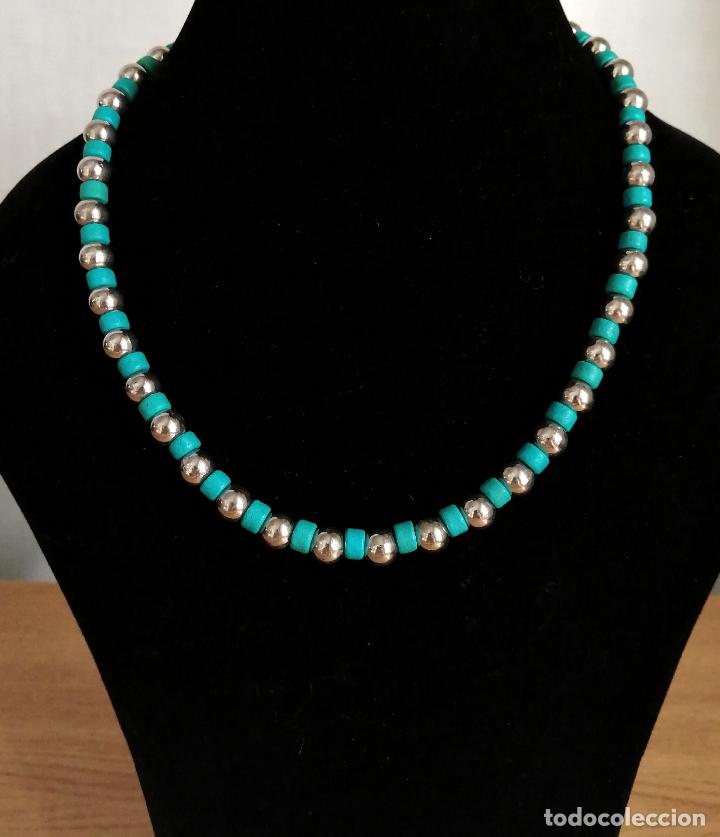 Joyeria: COLLAR METAL PLATEADO CON TURQUESA SIMIL. - Foto 4