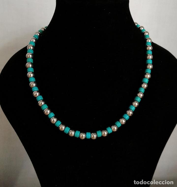 Joyeria: COLLAR METAL PLATEADO CON TURQUESA SIMIL. - Foto 7