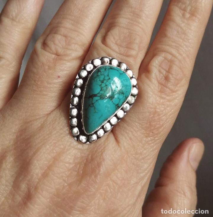 Joyeria: ANILLO CON TURQUESA, BA&Ntilde;O DE PLATA. - Foto 1