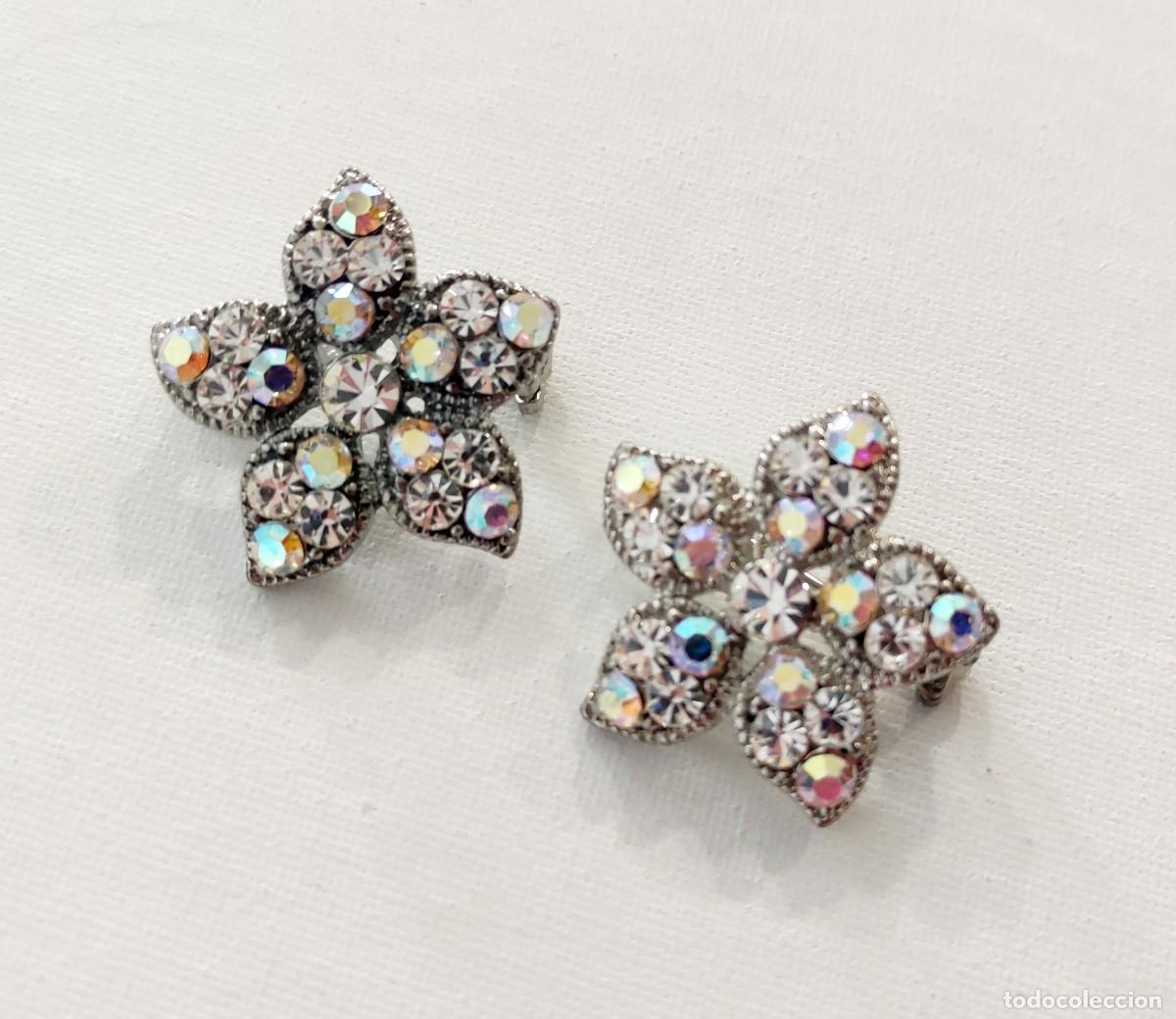 Joyeria: DOS BROCHES DE FLORES CON CRISTALES. - Foto 1