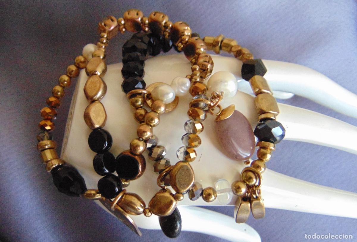 Joalharia: LOTE DE 2 PULSERAS BRAZALETES - JUNTOS O SEPARADOS - DORADOS - CRISTAL NEGRO - SELLO SNT - BISUTERIA