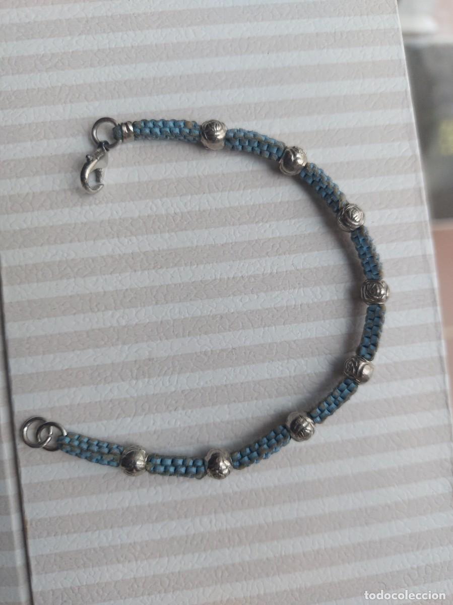 Joyeria: Pulsera de cuero azul con borlas en plata - Foto 1