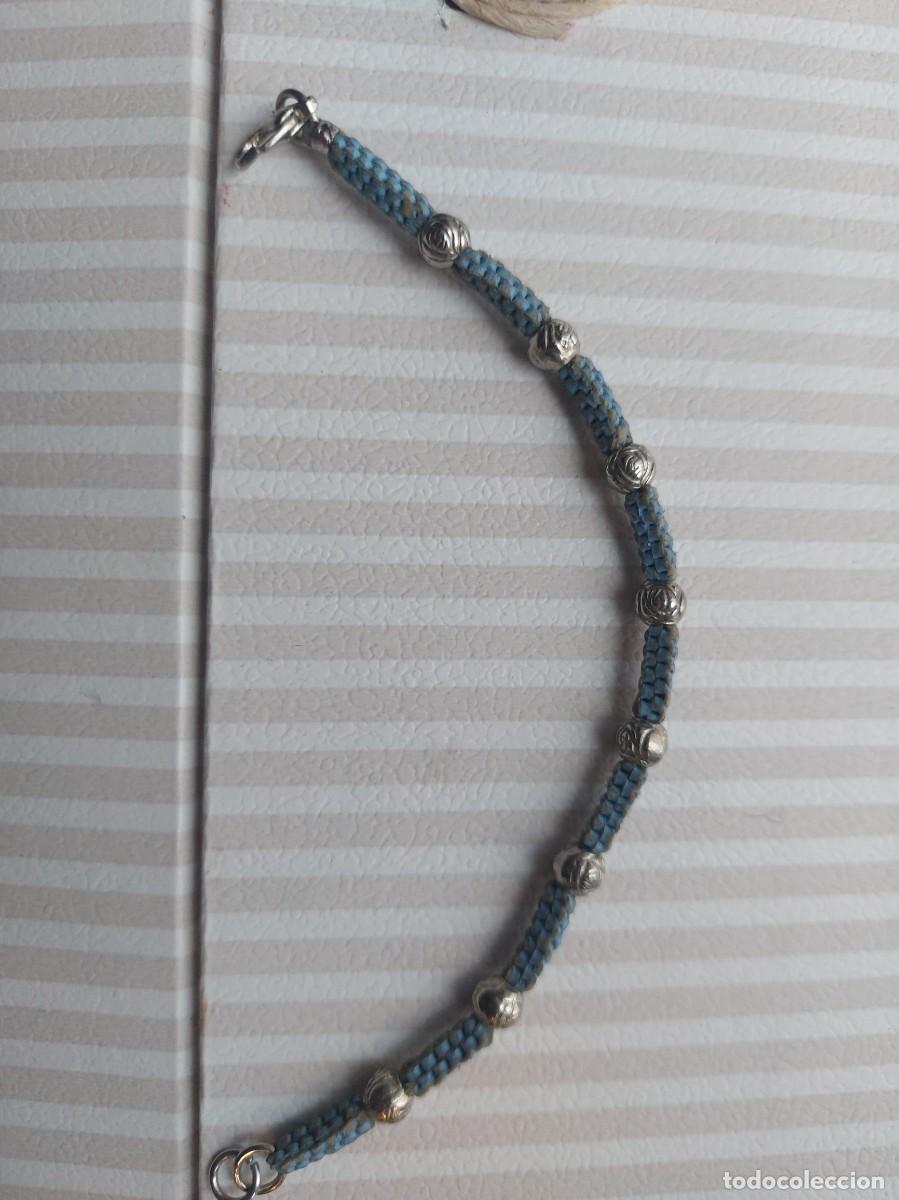 Joyeria: Pulsera de cuero azul con borlas en plata - Foto 2