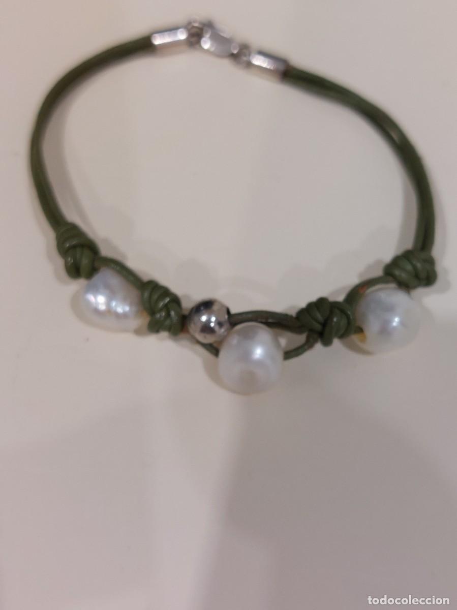 Joyeria: Pulsera de cuerda verde y plata con perlas - Foto 2